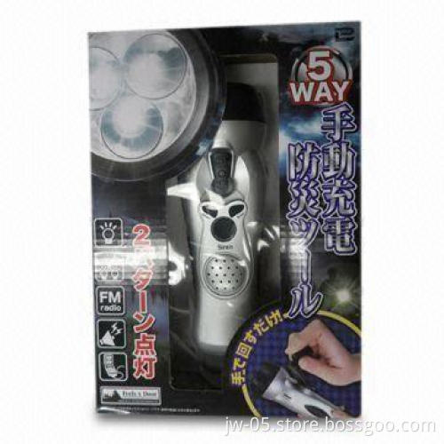 Multi-color Dynamo Flashlight with FM Radio Emergency Light